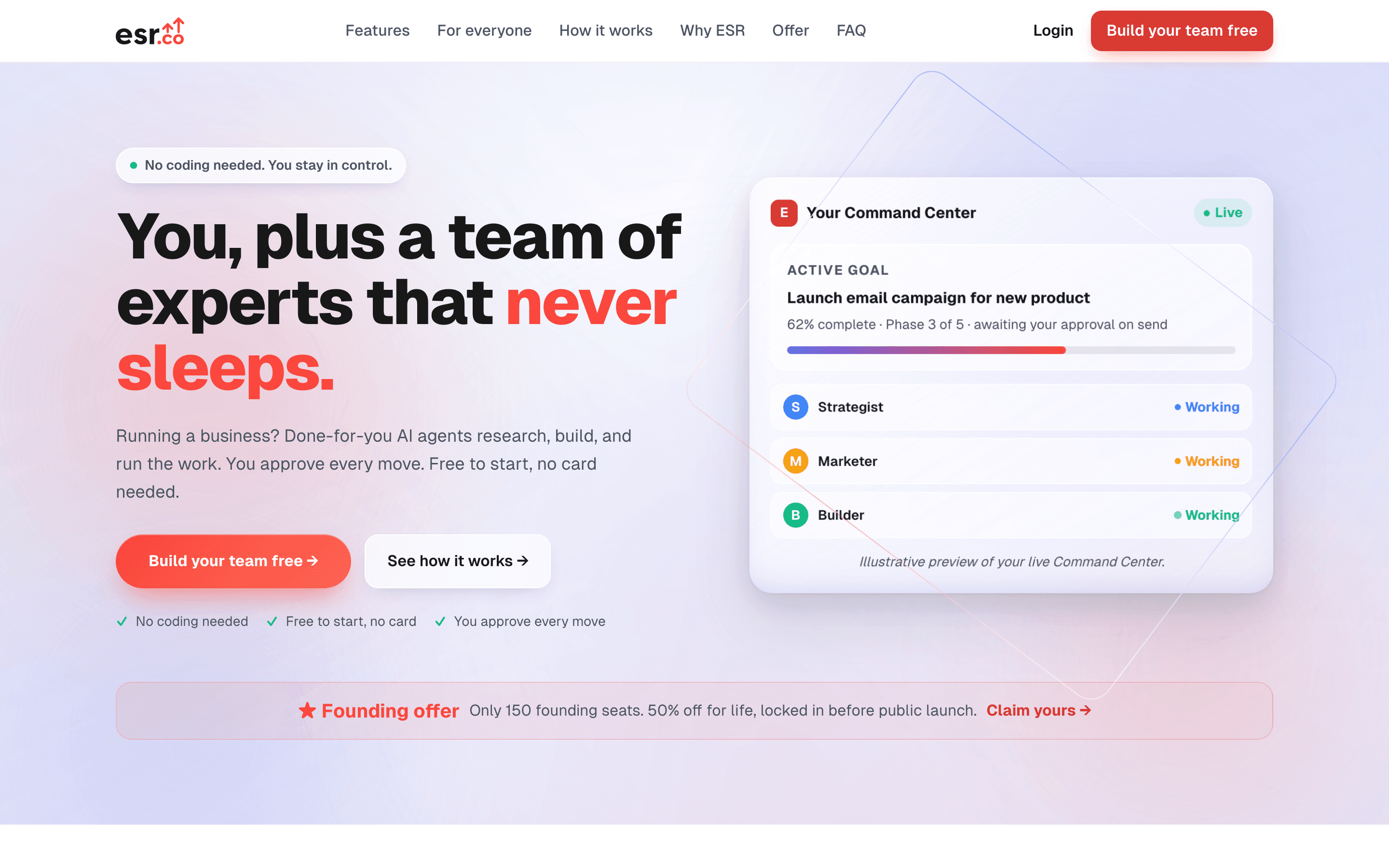 Homepage: screenshot of the running esr.co application